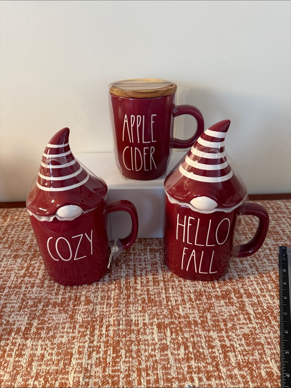 Burgundy 'Apple Cider' & Fall Gnome Ceramic Mugs Set